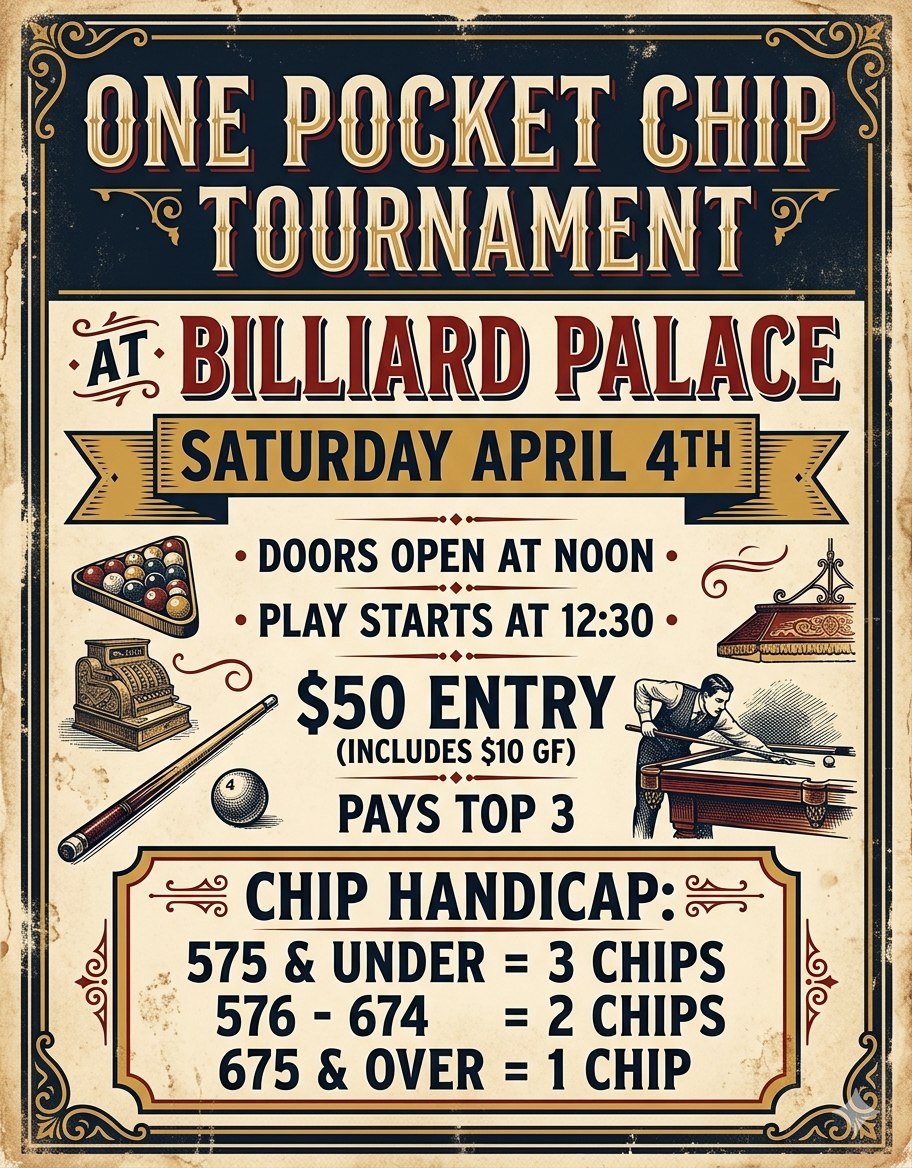 One Pocket Chip Tournament flyer