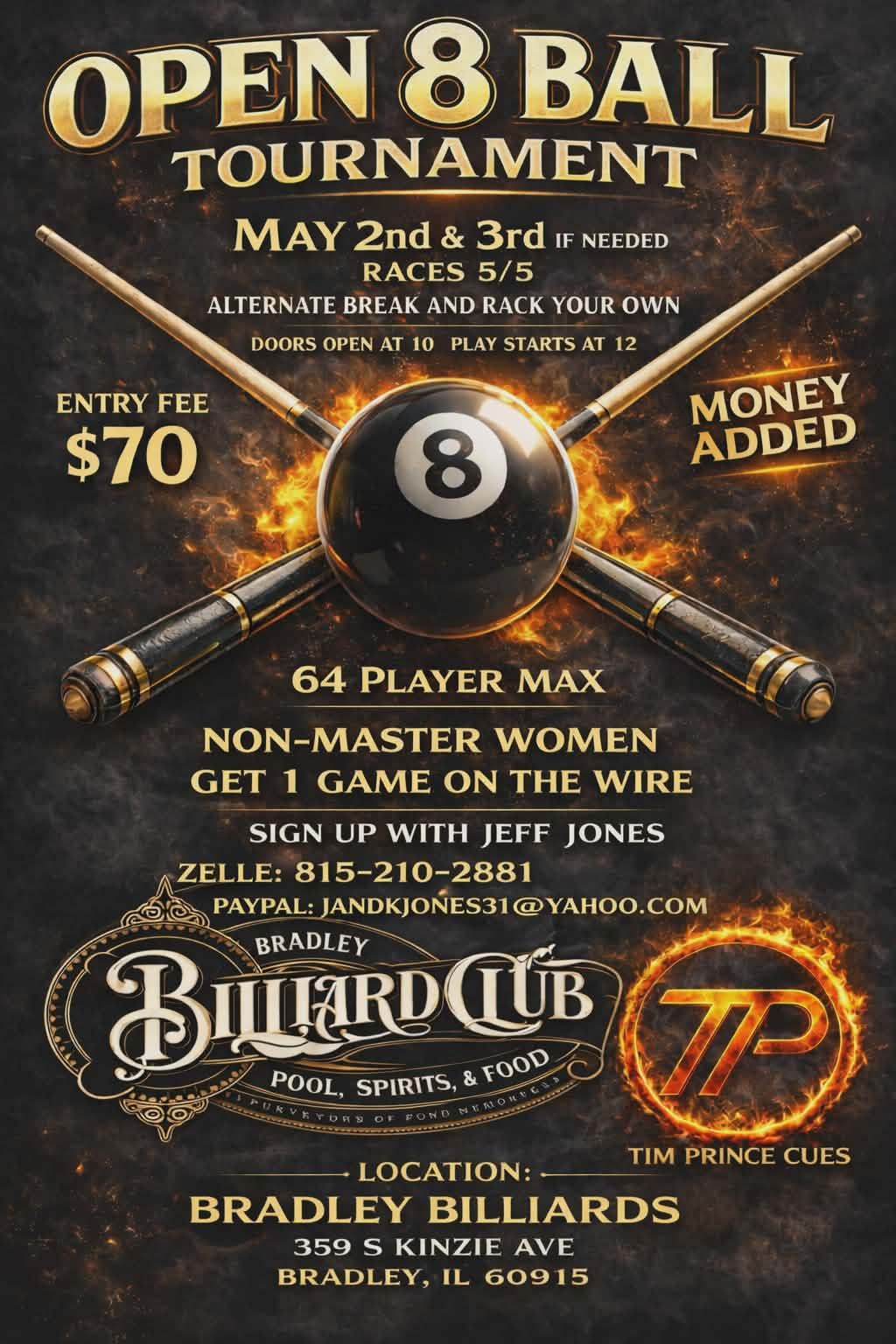 Open 8 Ball Tournament flyer