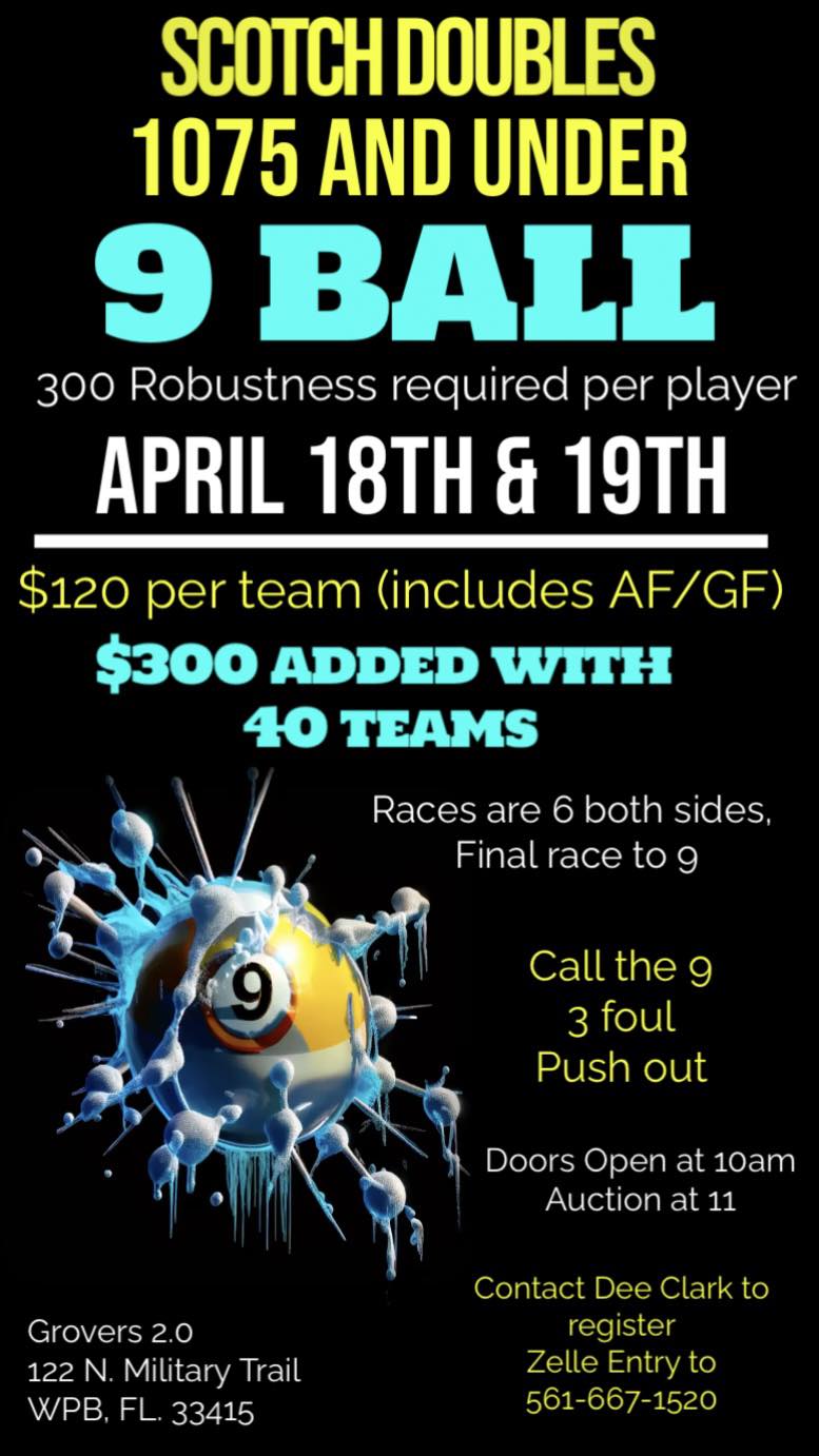 Scotch Doubles 1075 And Under 9 Ball flyer