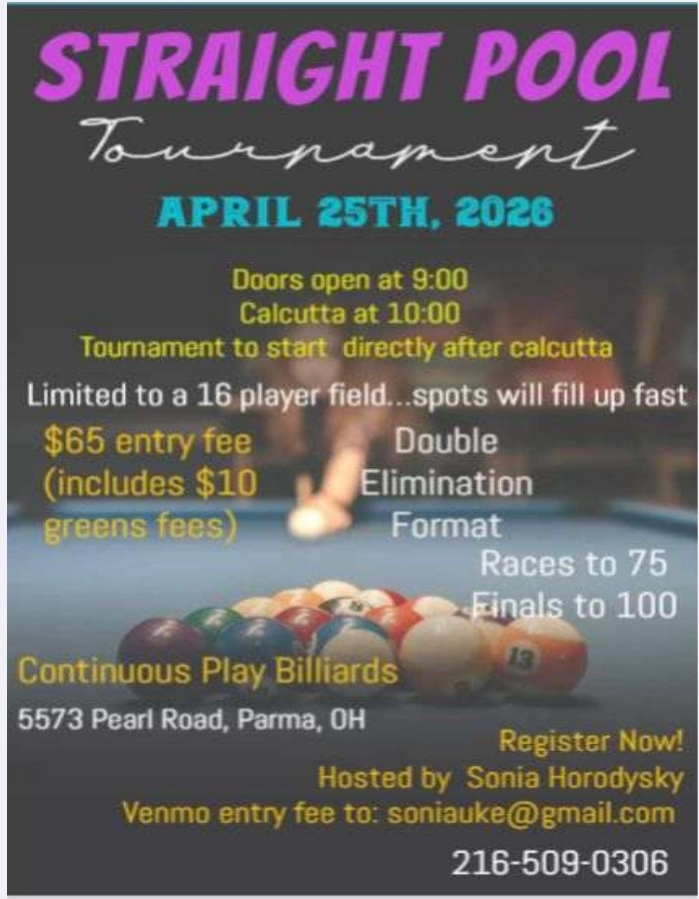 Straight Pool Tournament flyer