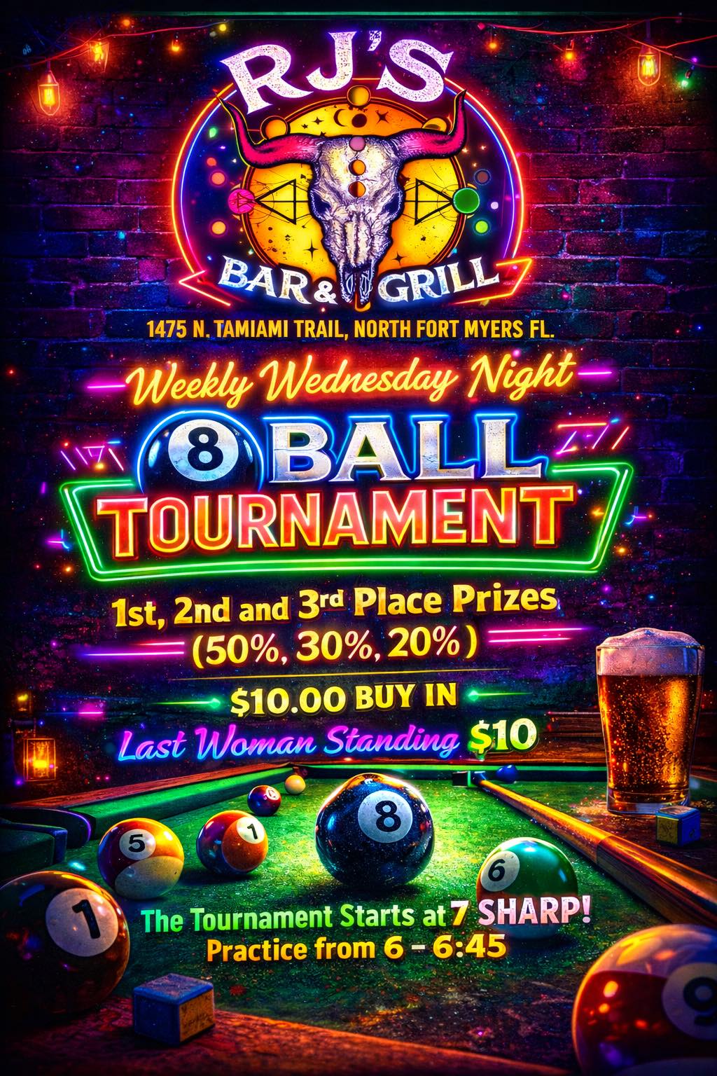 Weekly Wednesday Night 8 Ball Tournament flyer