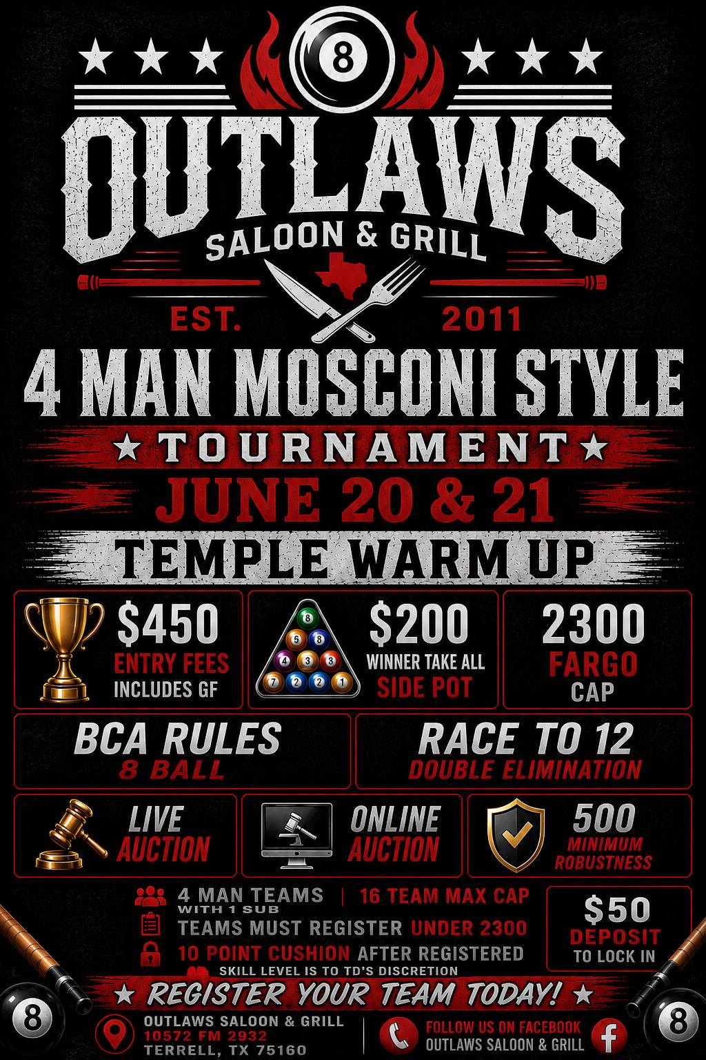 4 Man Mosconi Style Tournament flyer