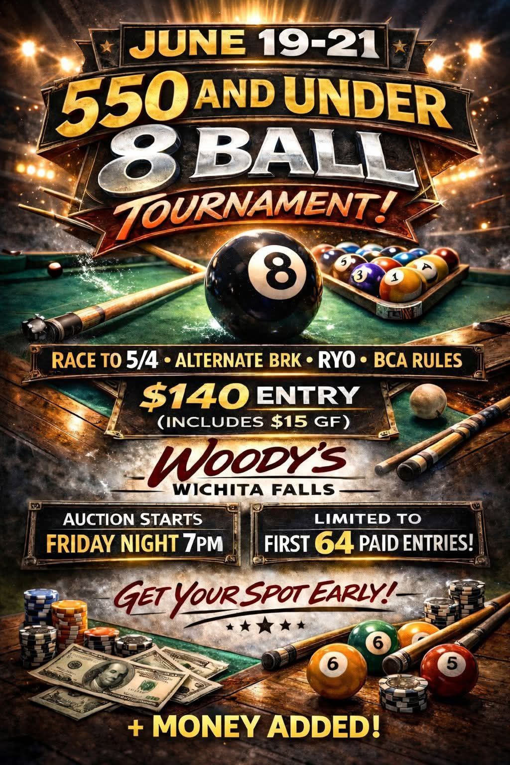 550 And Under 8 Ball Tournament flyer