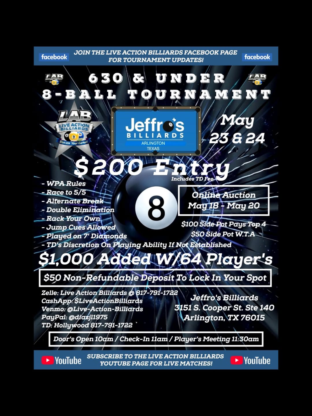 630 & Under 8-Ball Tournament flyer