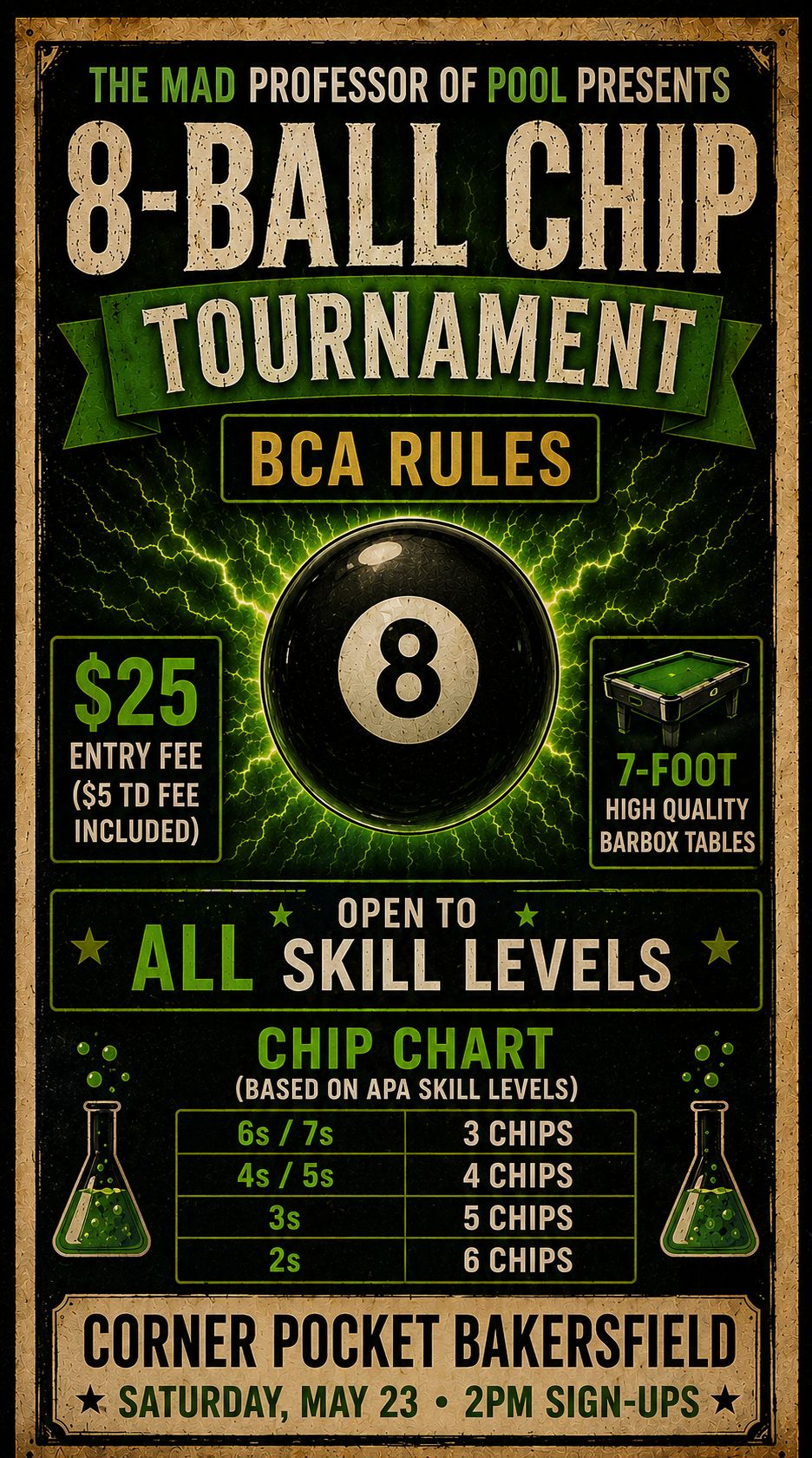 8-Ball Chip Tournament flyer