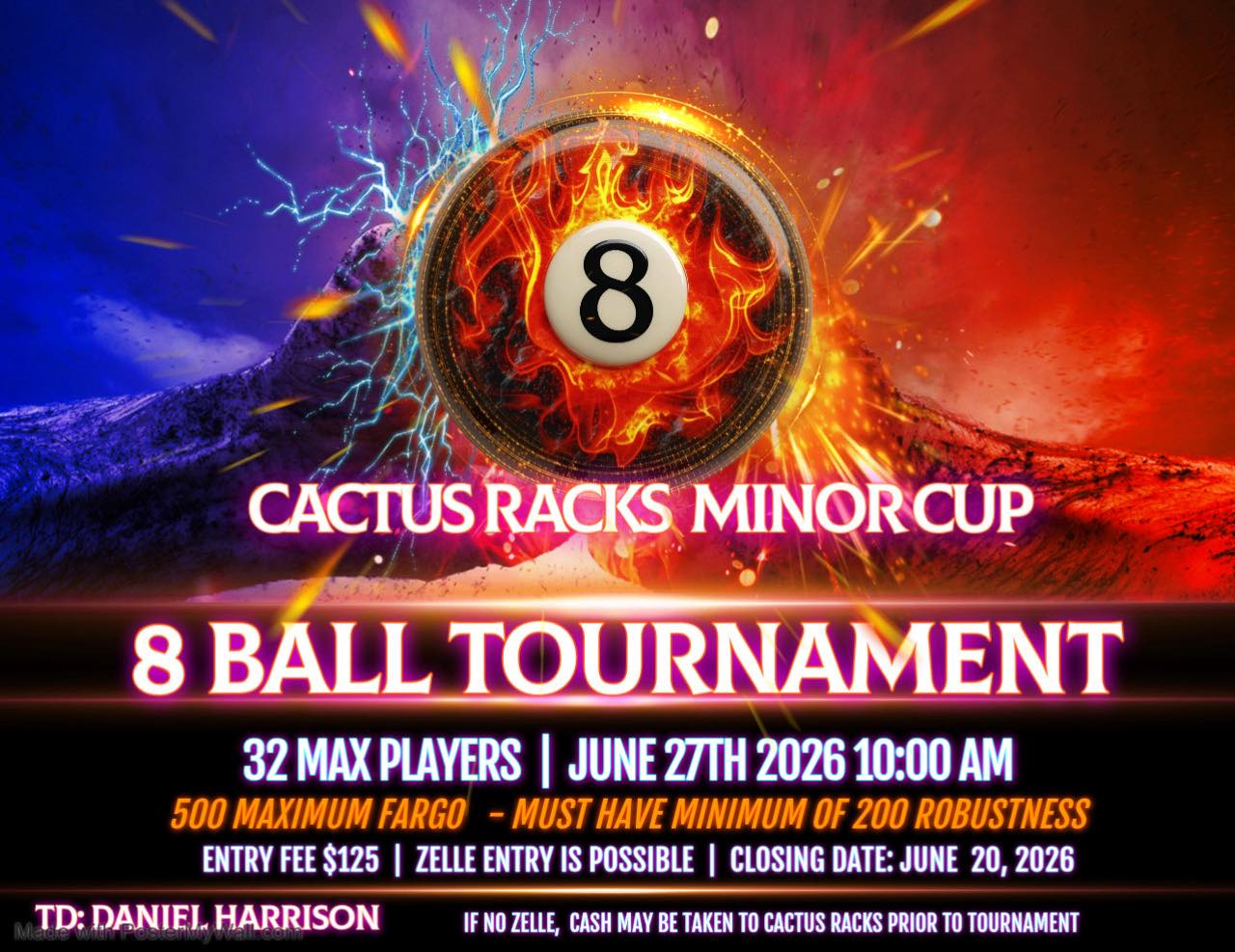 Cactus Racks Minor Cup 8 Ball Tournament flyer