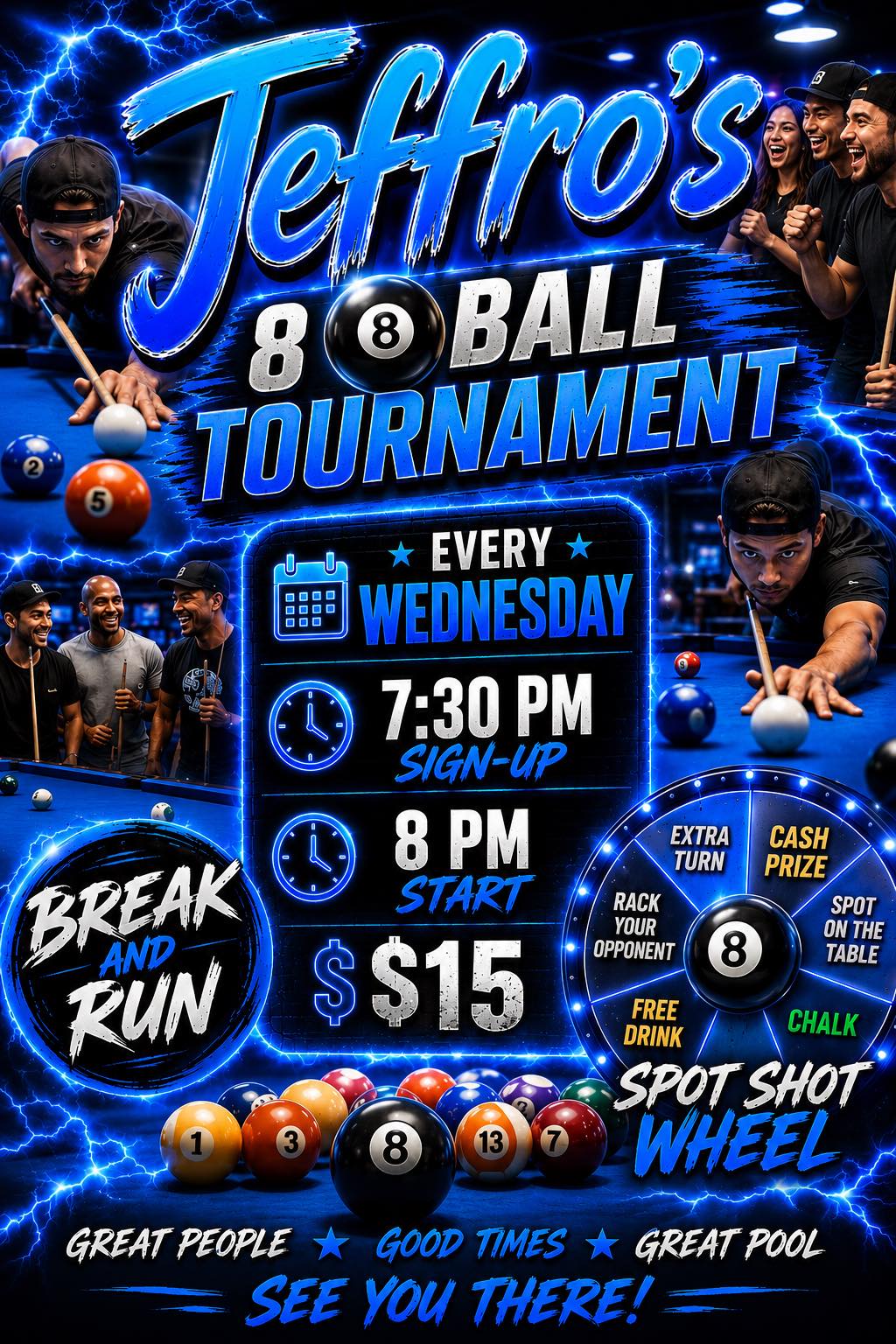 Jeffro's 8 Ball Tournament flyer