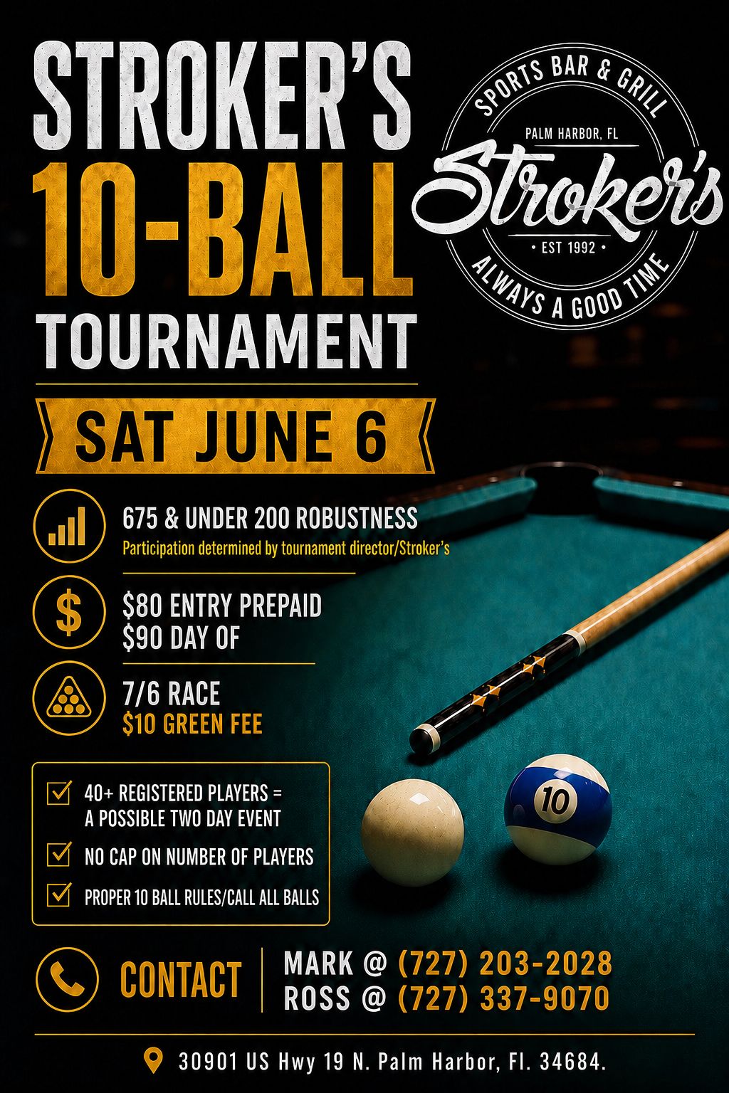 Stroker's 10-Ball Tournament flyer