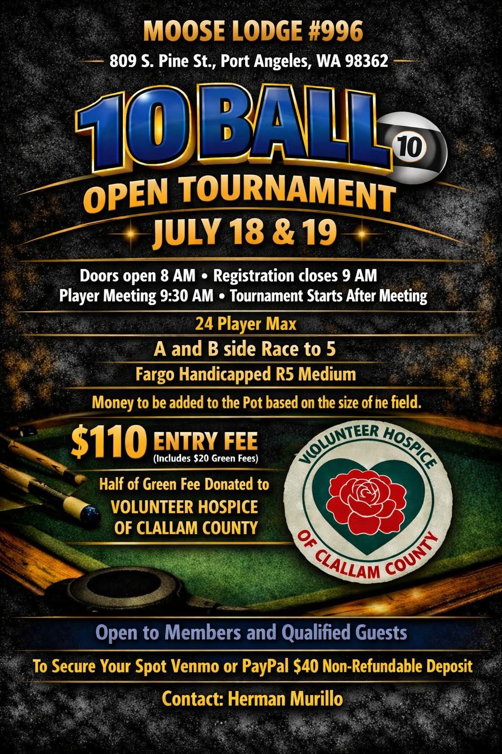 10 Ball Open Tournament flyer
