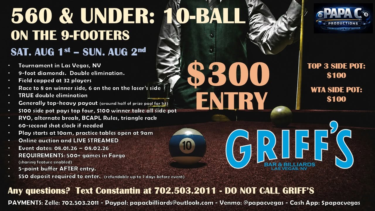 560 & Under: 10-Ball flyer
