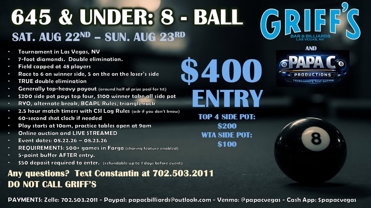 645 & Under: 8-Ball flyer