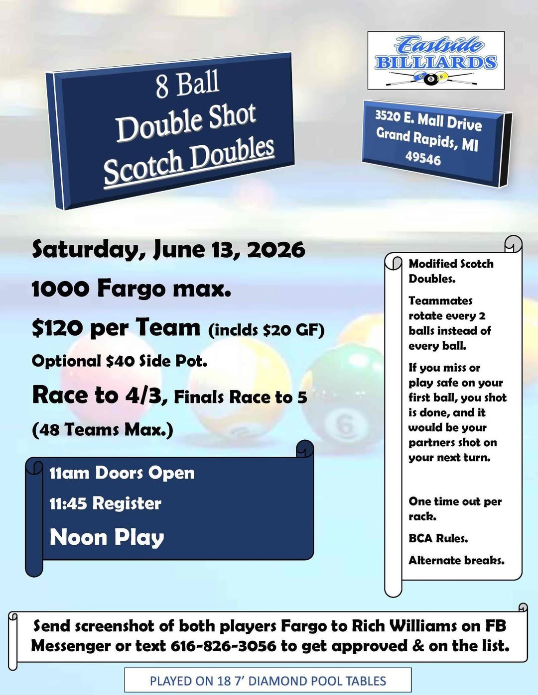 8 Ball Double Shot Scotch Doubles flyer