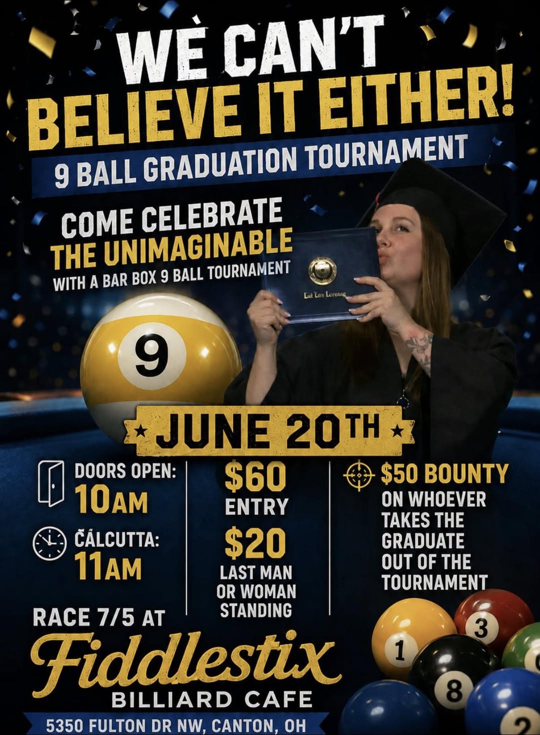 9 Ball Graduation Tournament flyer