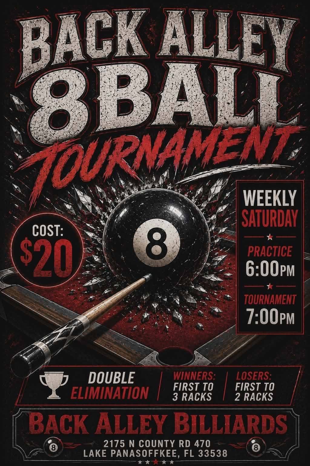 Back Alley 8 Ball Tournament flyer