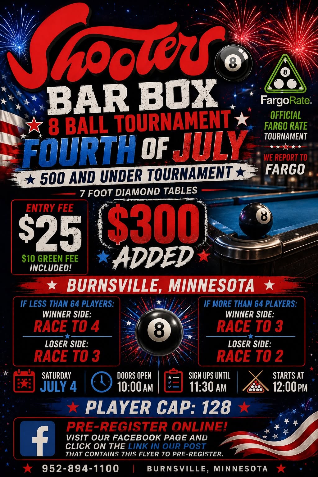 Fourth of July 8 Ball Tournament flyer