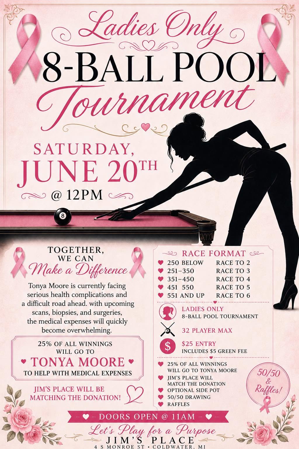 Ladies Only 8-Ball Pool Tournament flyer