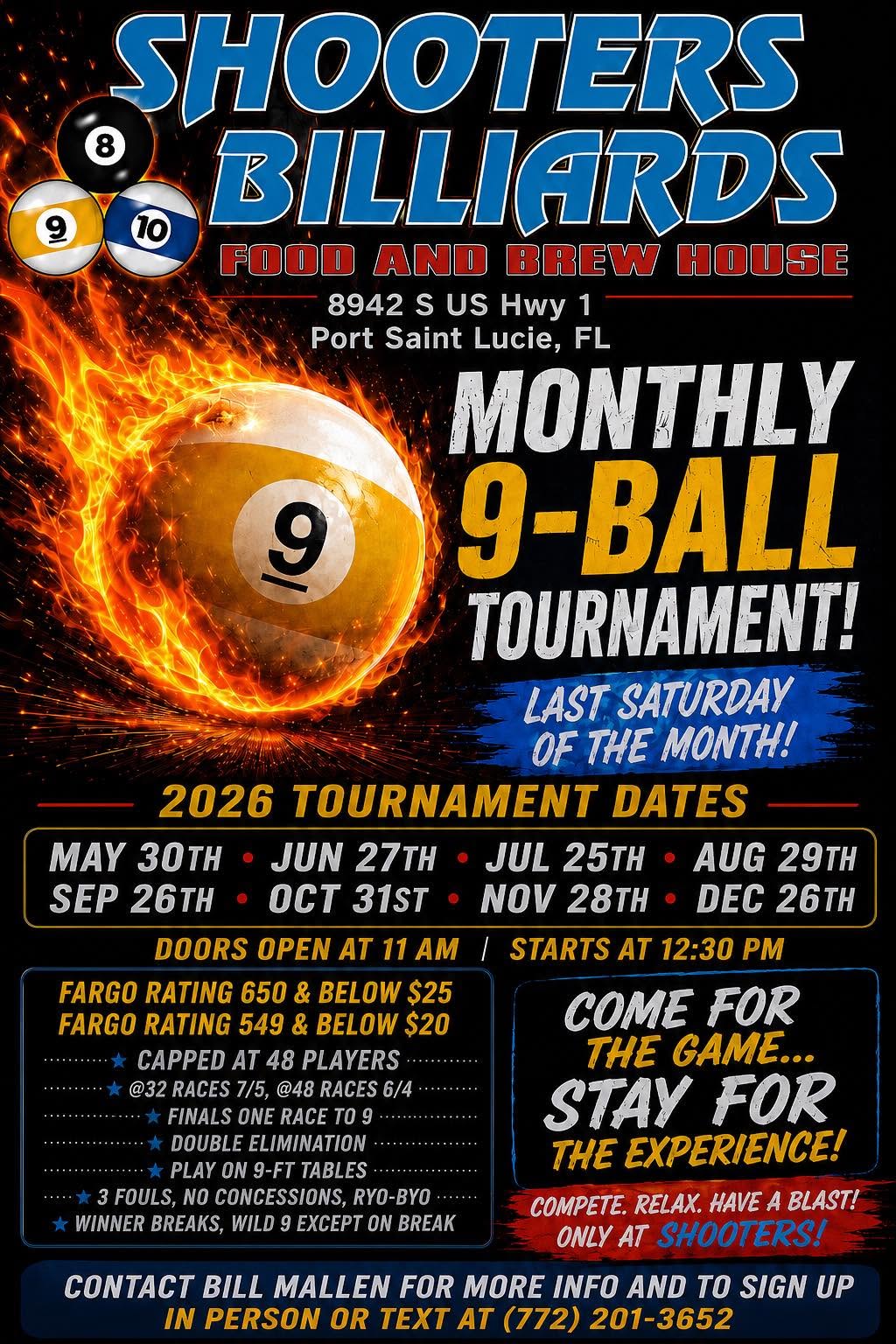 Monthly 9-Ball Tournament flyer