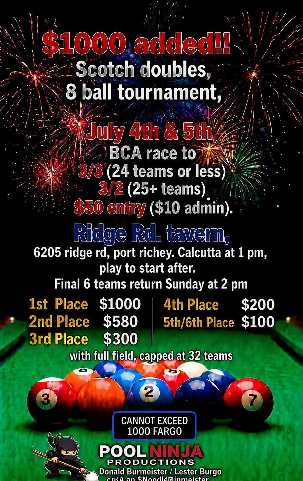 Scotch Doubles, 8 Ball Tournament flyer