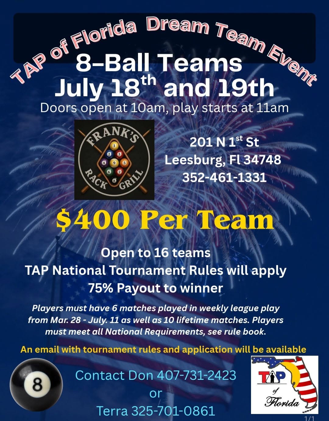 TAP of Florida Dream Team Event flyer