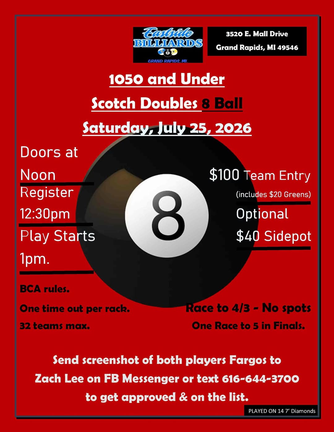 1050 and Under Scotch Doubles 8 Ball flyer