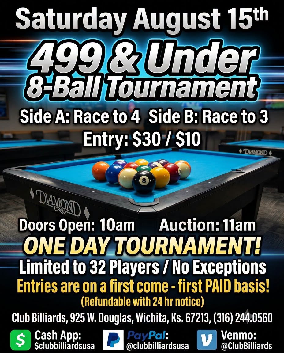 499 & Under 8-Ball Tournament flyer