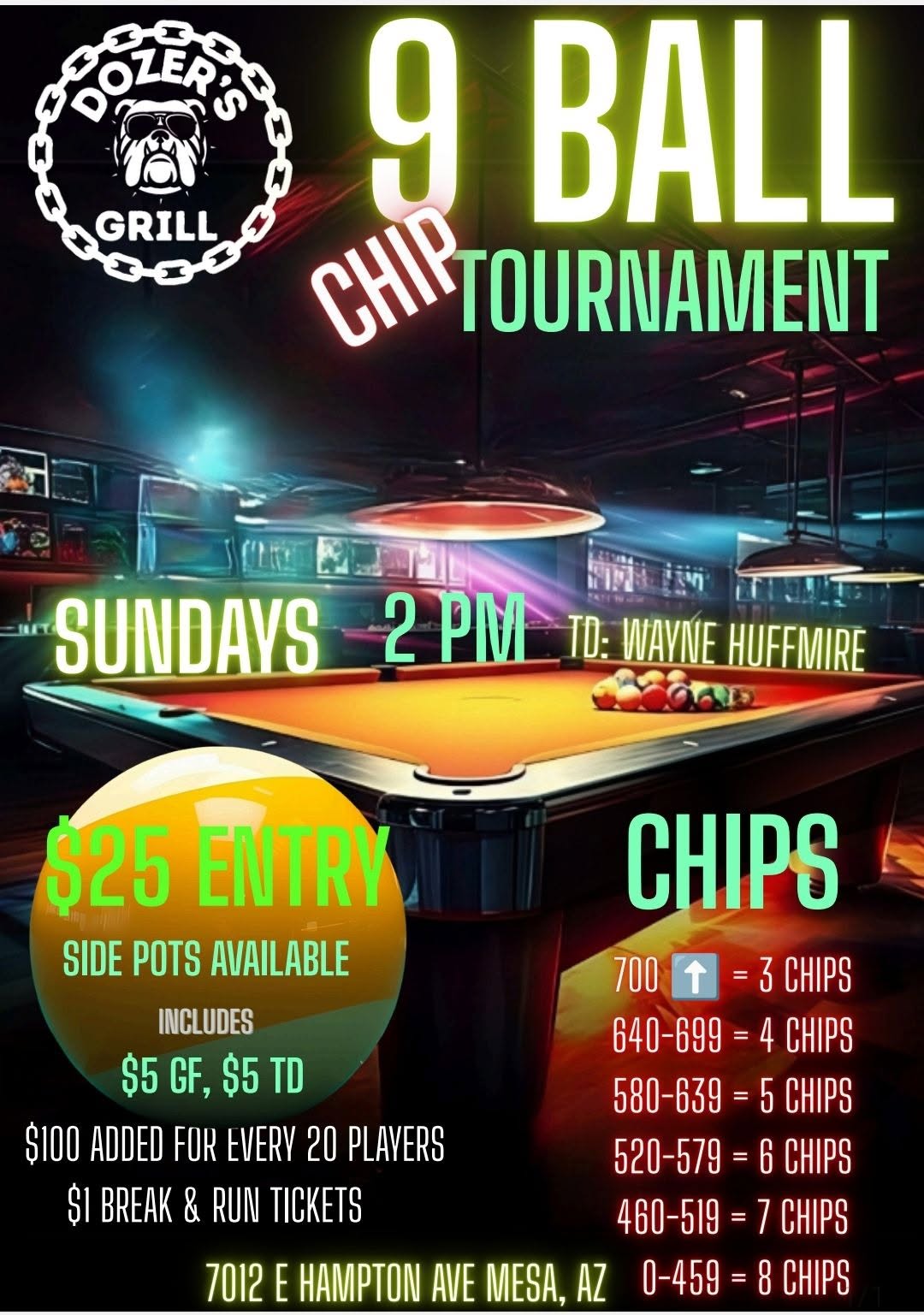 9 Ball Chip Tournament flyer