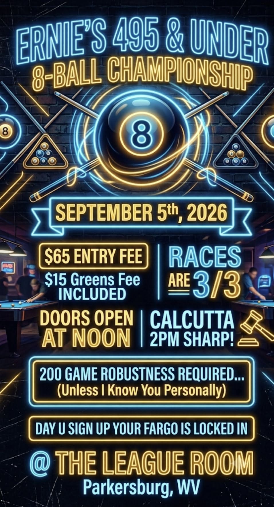 Ernie's 495 & Under 8-Ball Championship flyer