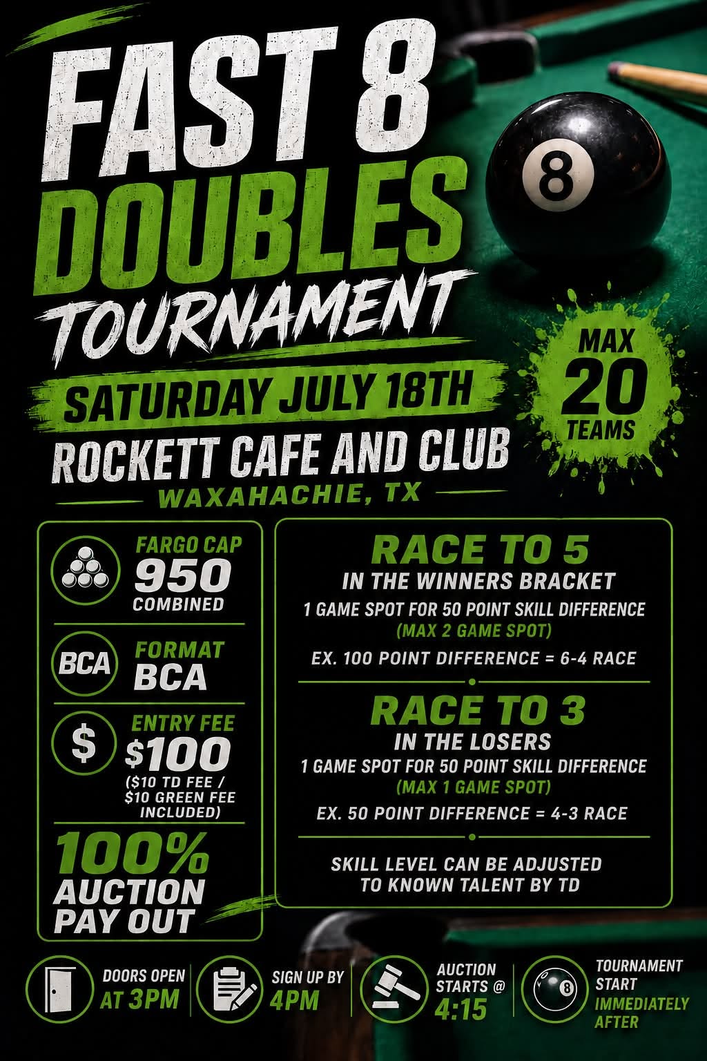 Fast 8 Doubles Tournament flyer