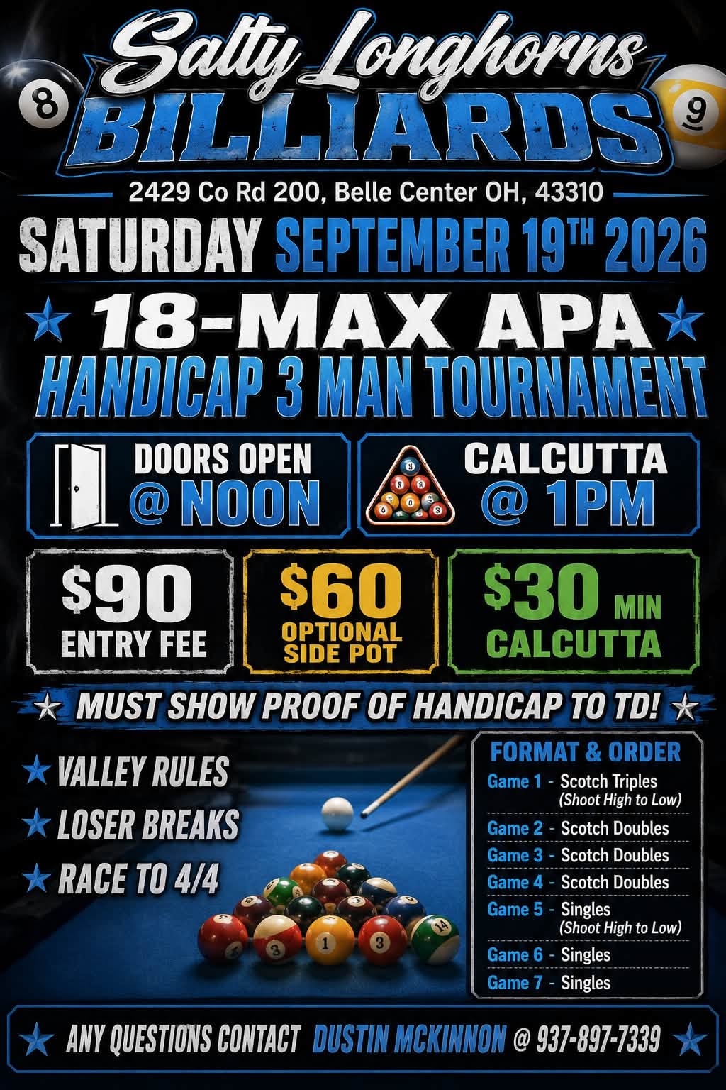 18-Max APA Handicap 3 Man Tournament flyer