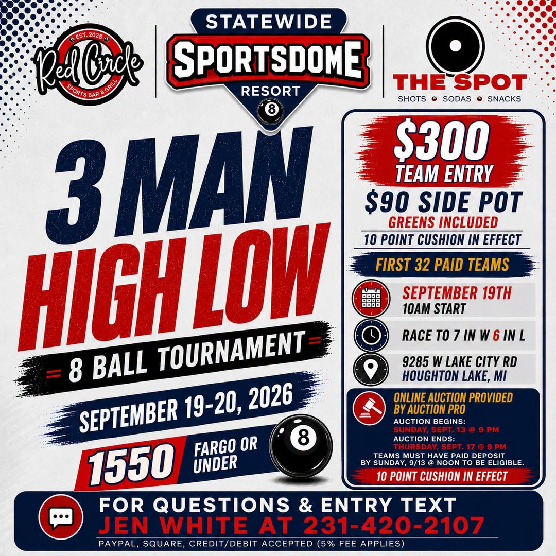 3 Man High Low 8 Ball Tournament flyer