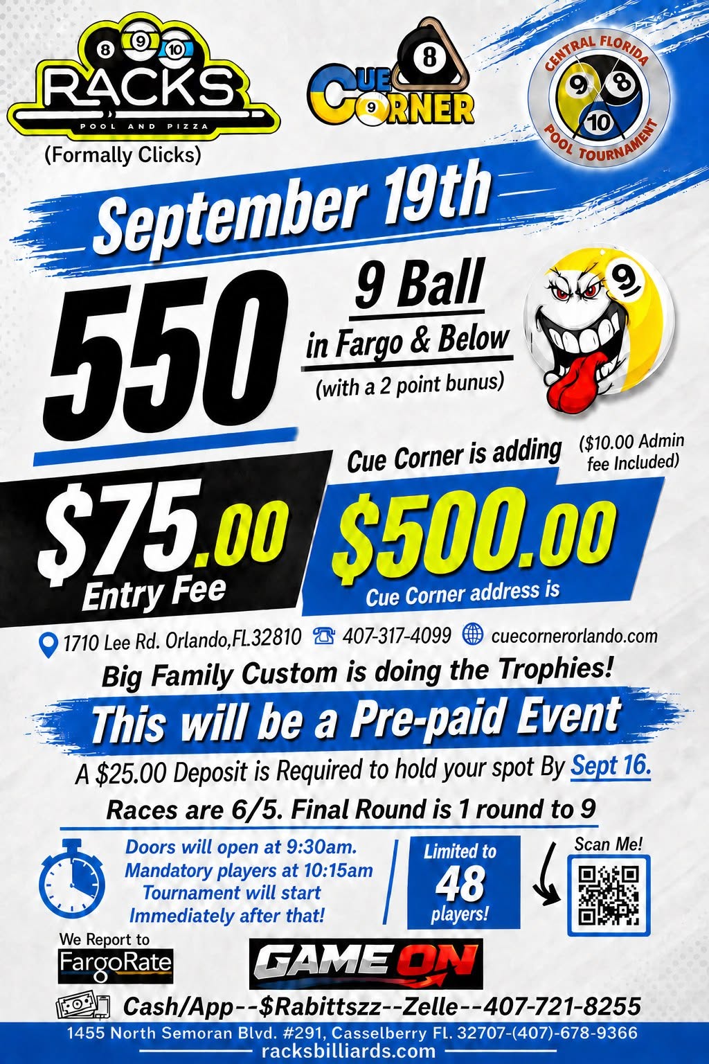 Central Florida Pool Tournament flyer