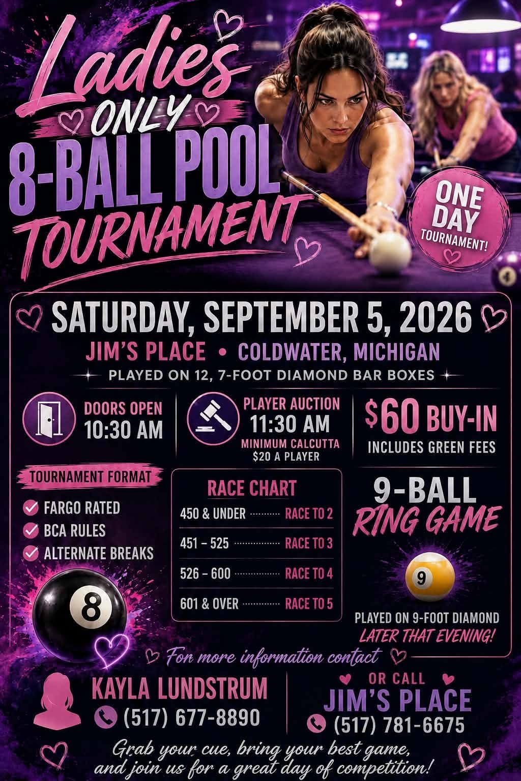 Ladies Only 8-Ball Pool Tournament flyer