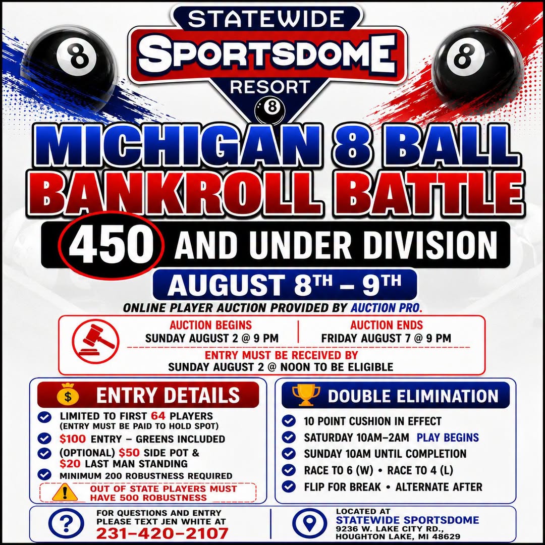 Michigan 8 Ball Bankroll Battle tournament flyer