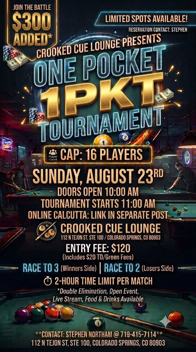 One Pocket 1PKT Tournament tournament flyer