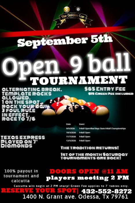 Open 9 Ball Tournament flyer