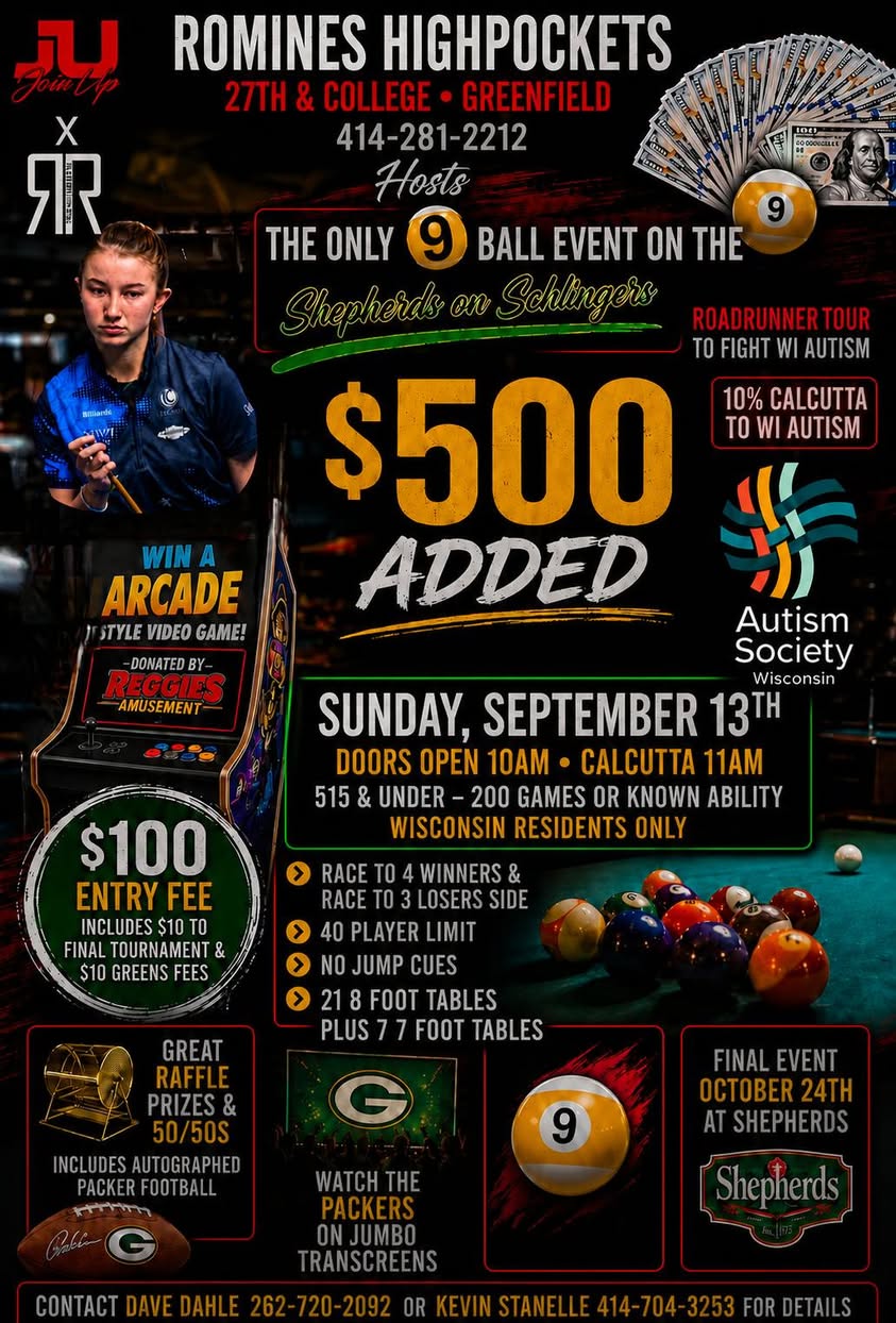 The Only 9 Ball Event on the Shepherds en Schlingers flyer