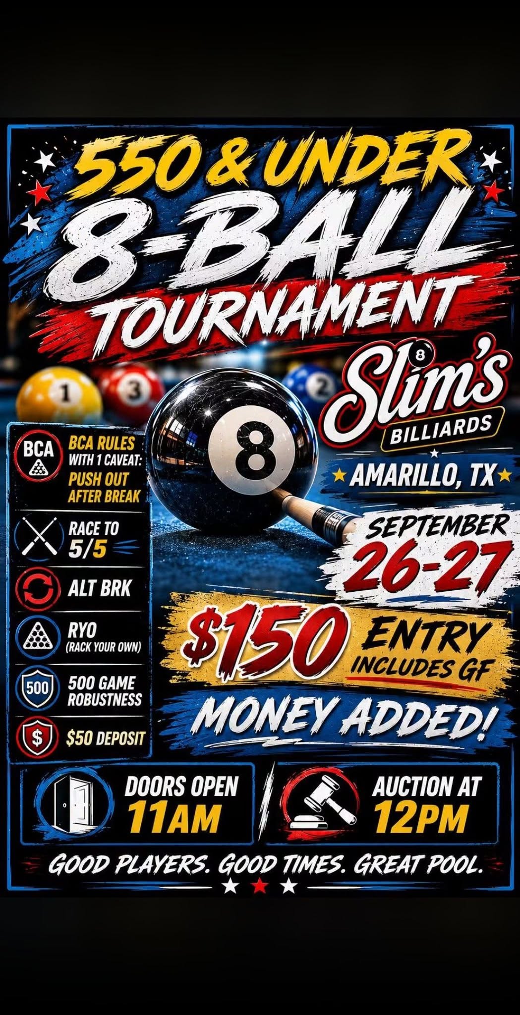 550 & Under 8 Ball Tournament flyer