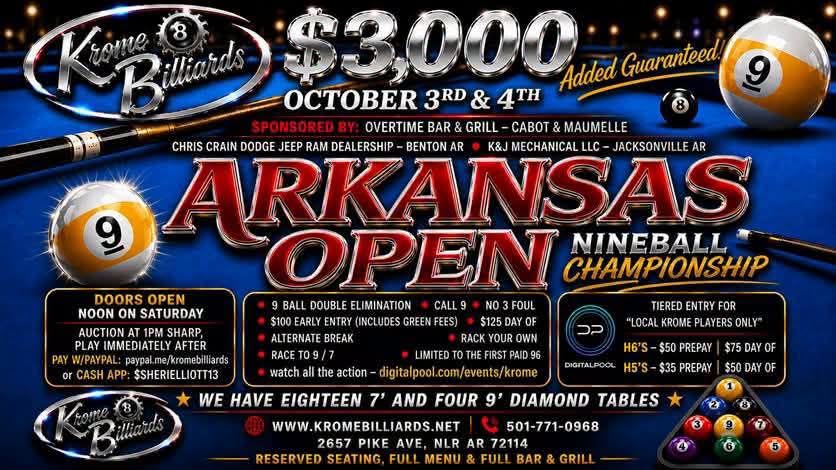 Arkansas Open Nineball Championship flyer