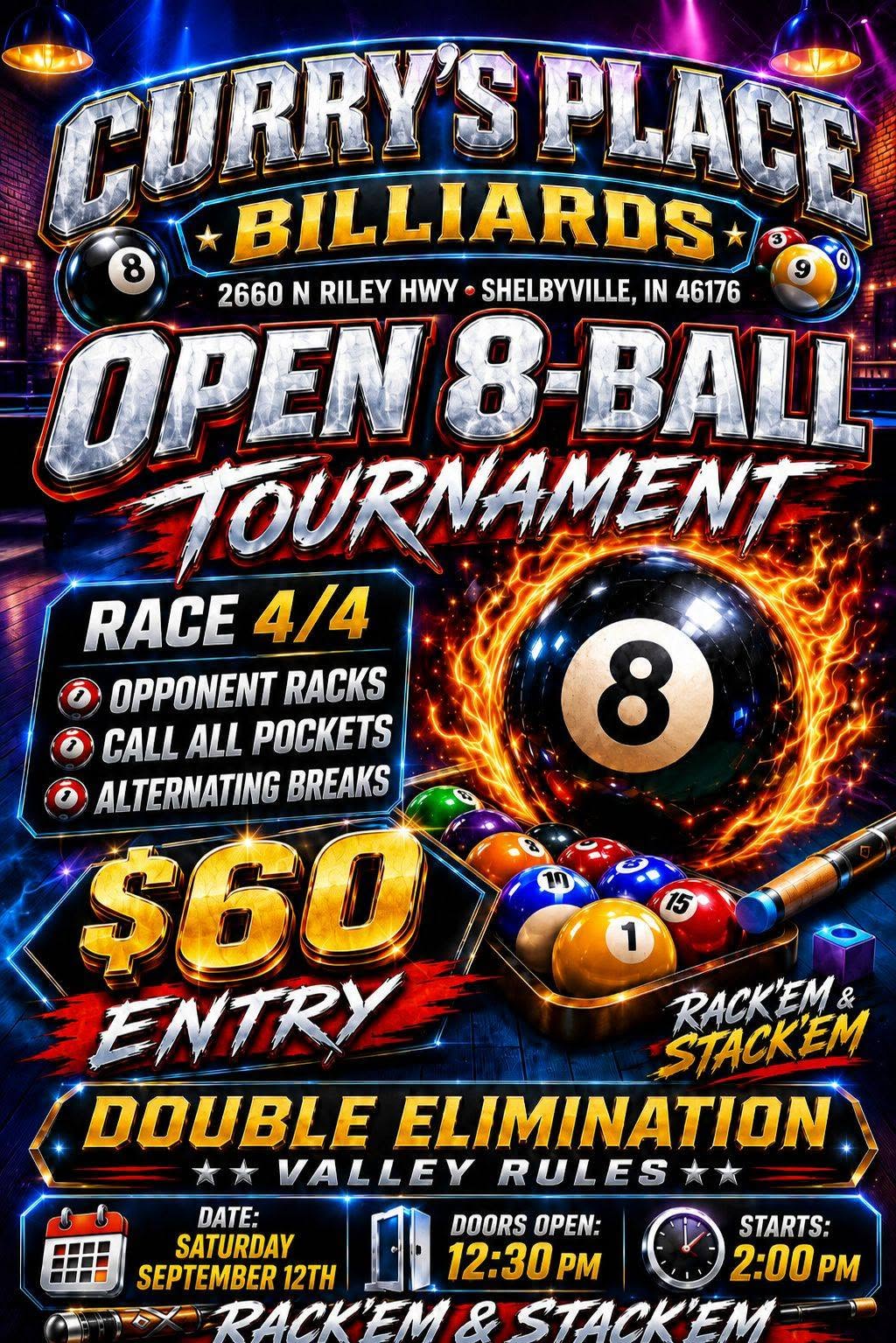 Open 8-Ball Tournament flyer