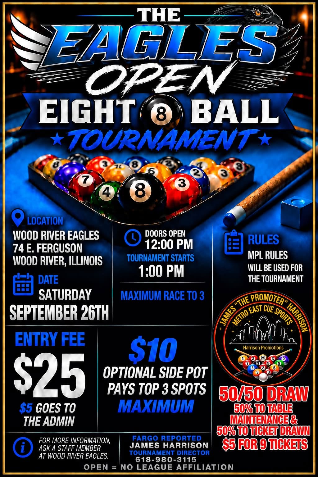 The Eagles Open Eight Ball Tournament flyer