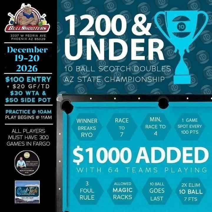1200 & Under 10 Ball Scotch Doubles AZ State Championship flyer