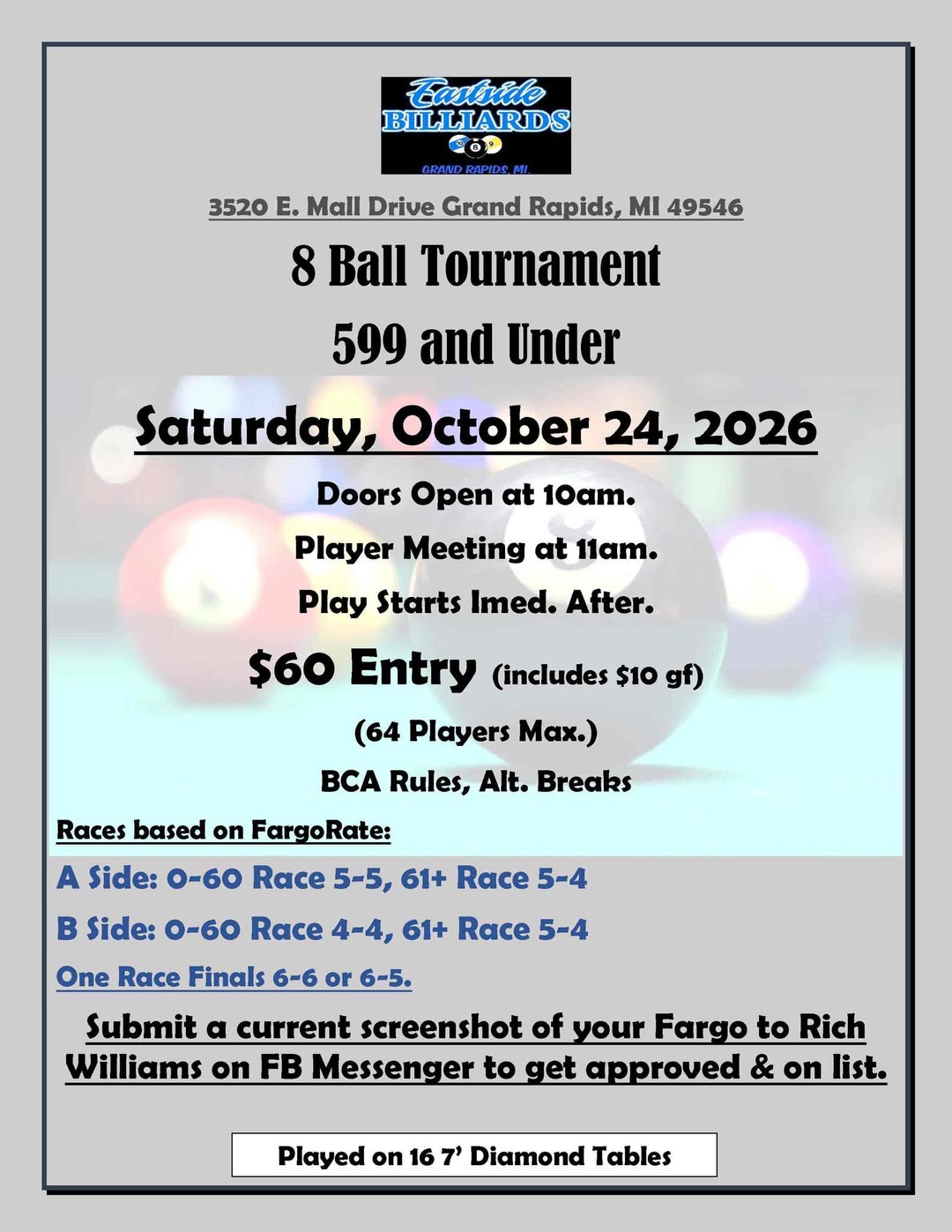 8 Ball Tournament flyer