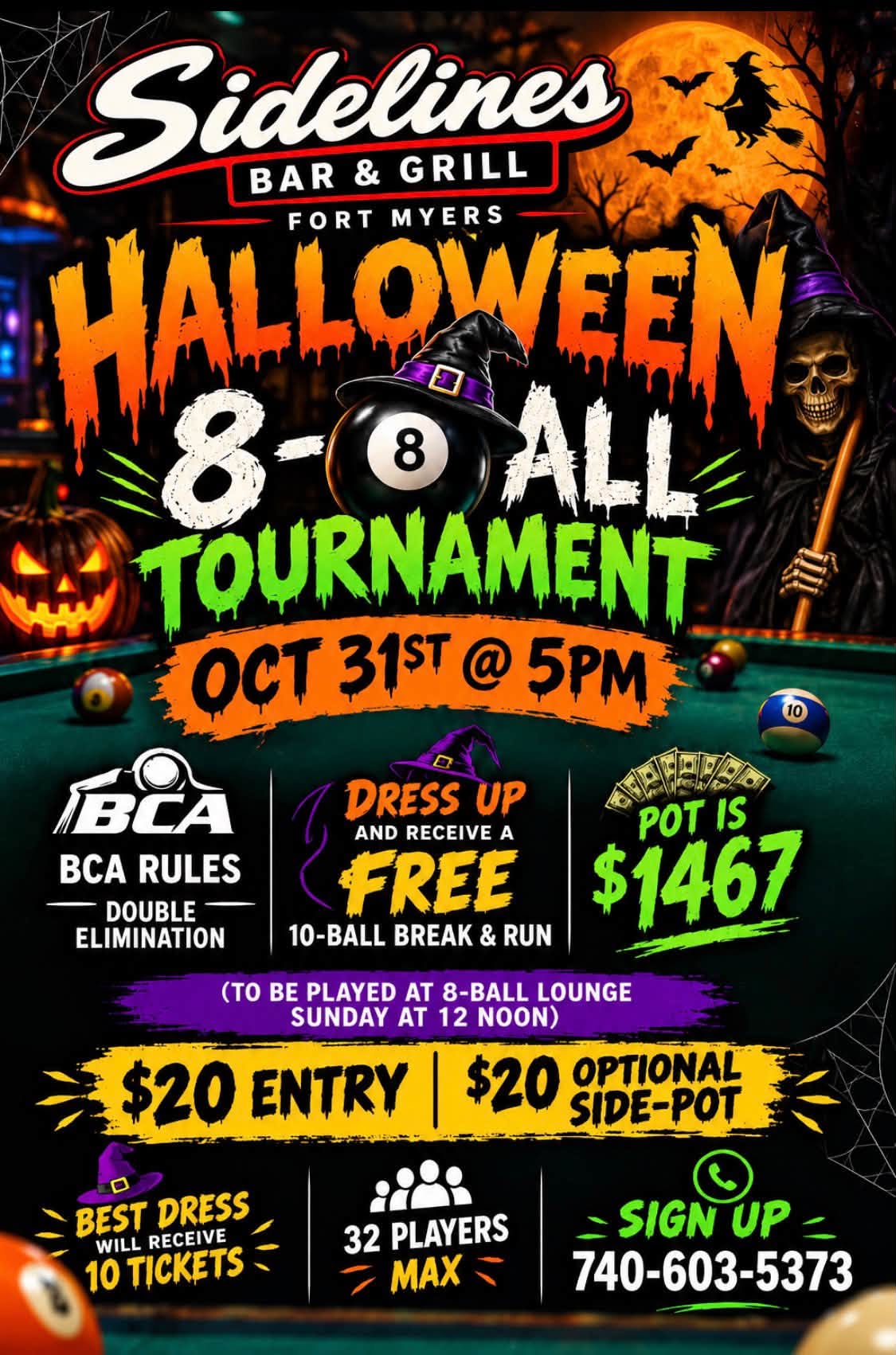 Halloween 8-Ball Tournament flyer