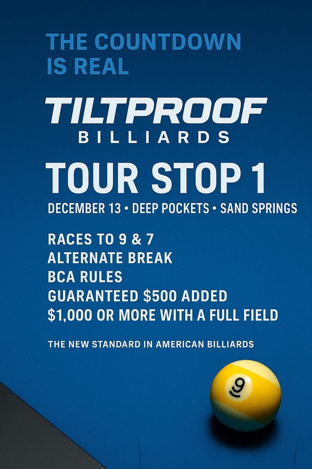 Tiltproof Billiards Tour Stop 1 flyer