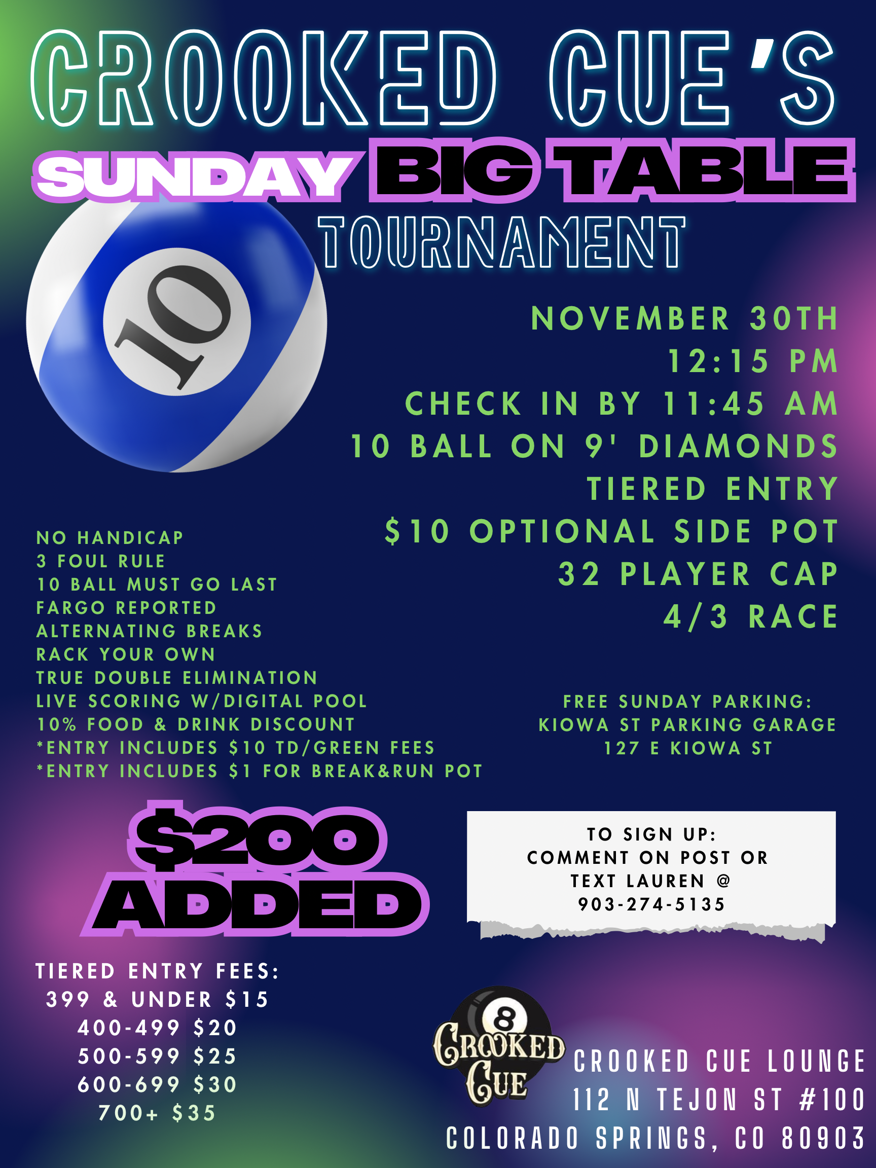 Sunday Big Table Tournament flyer