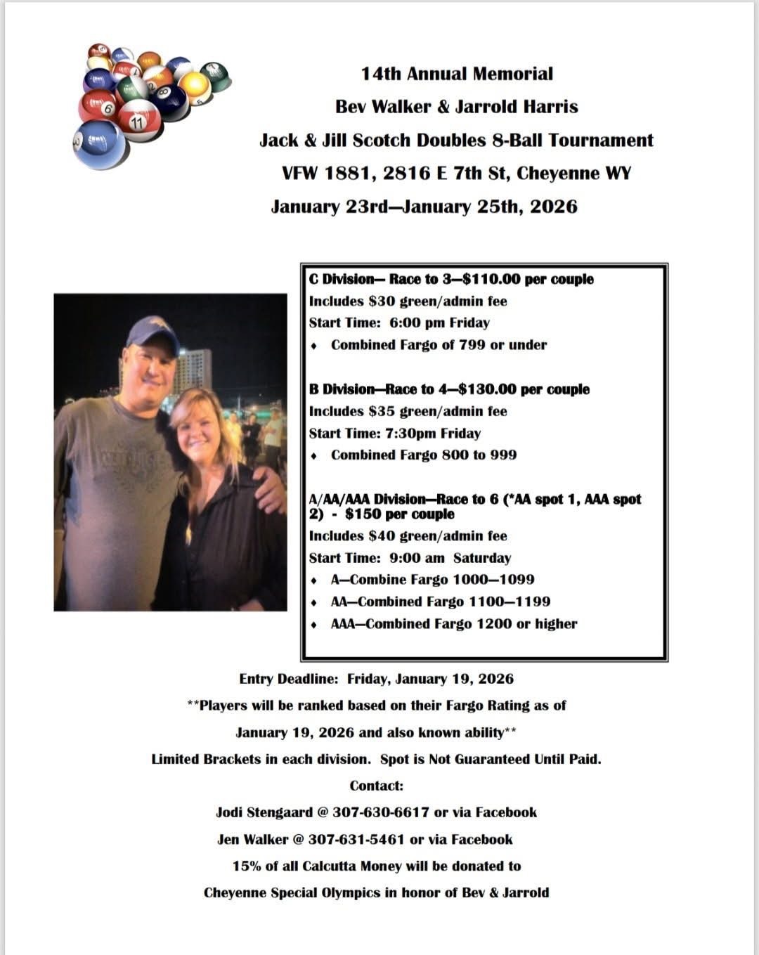 Jack & Jill Scotch Doubles 8-Ball Tournament flyer