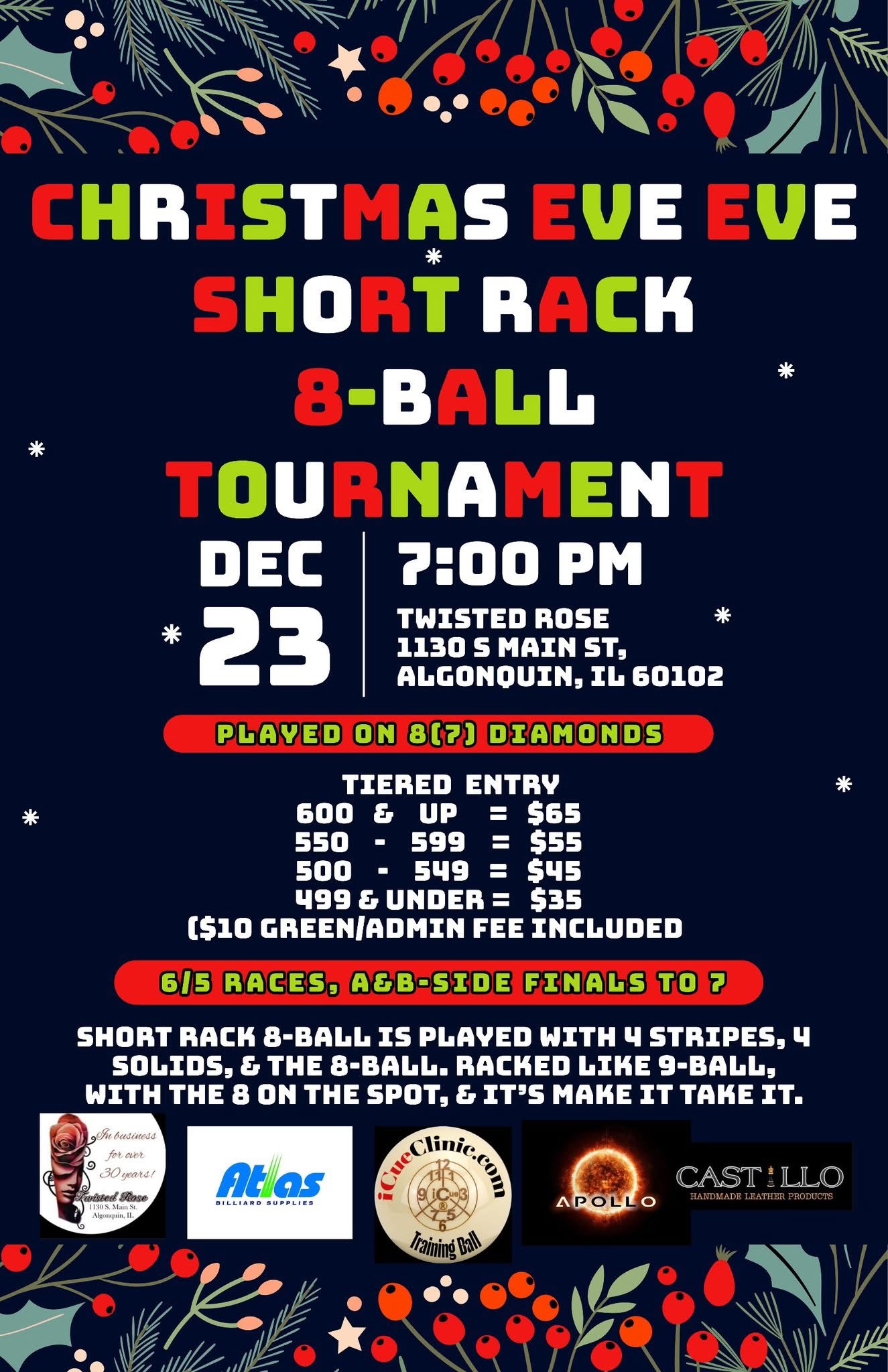 Christmas Eve Eve Short Rack 8-Ball Tournament flyer