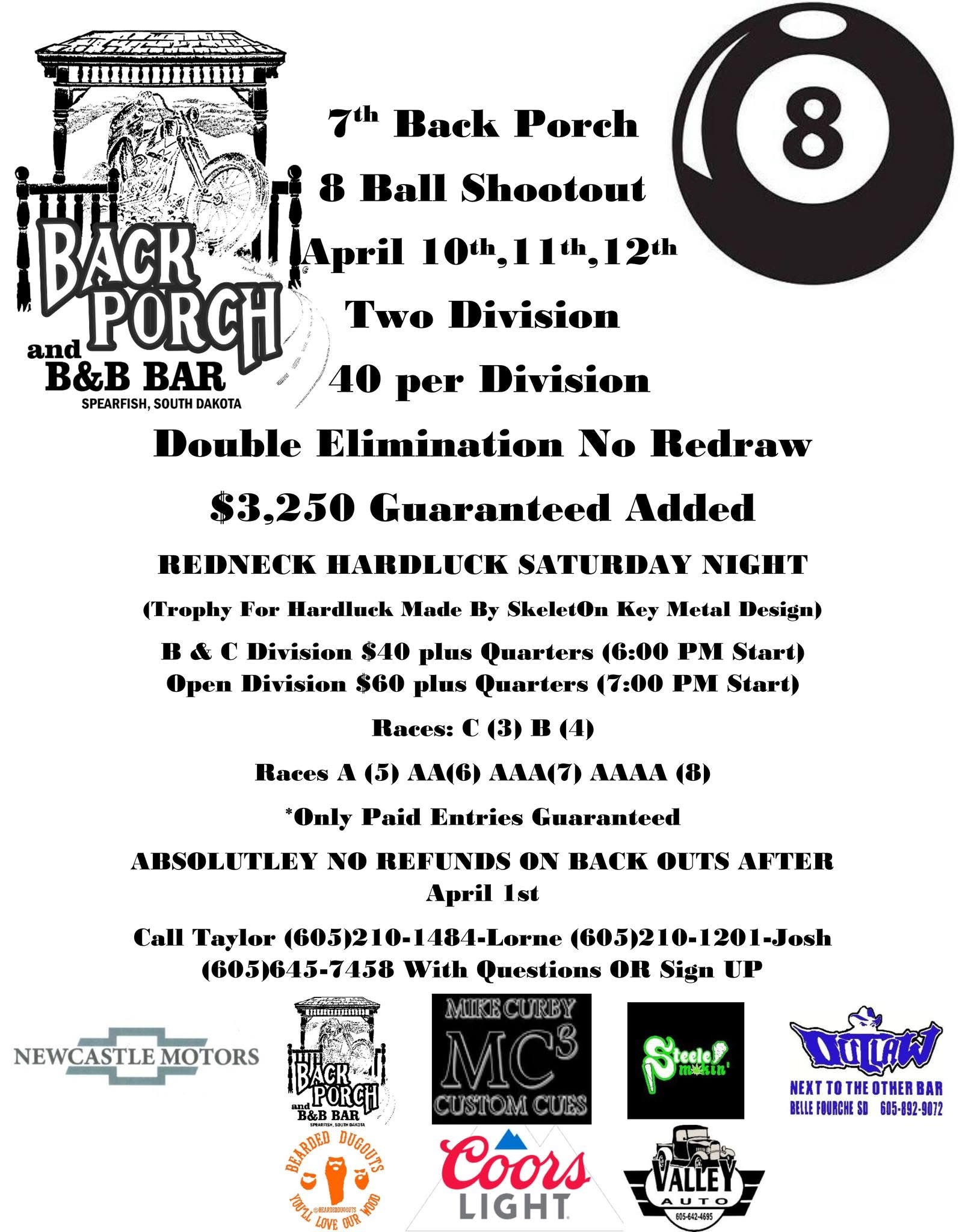 7th Back Porch 8 Ball Shootout flyer