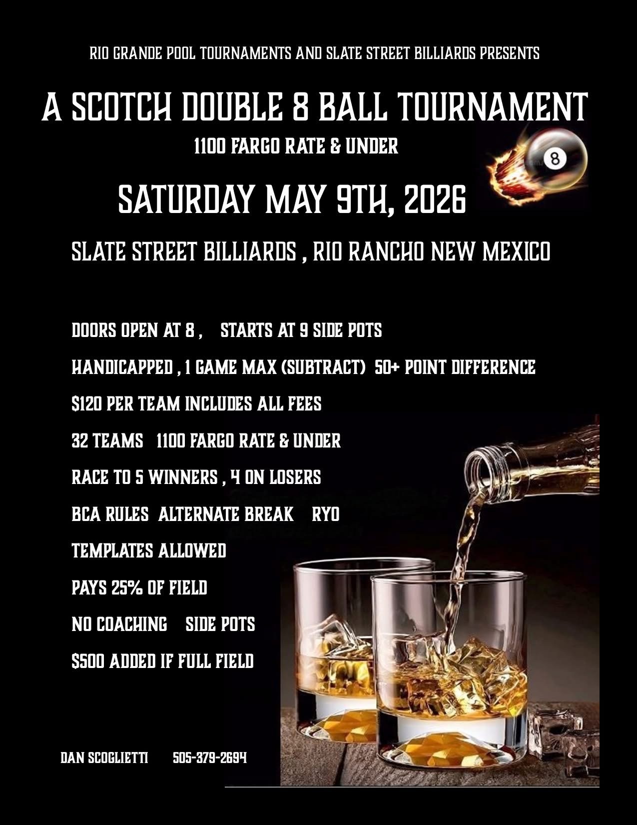 A Scotch Double 8 Ball Tournament flyer