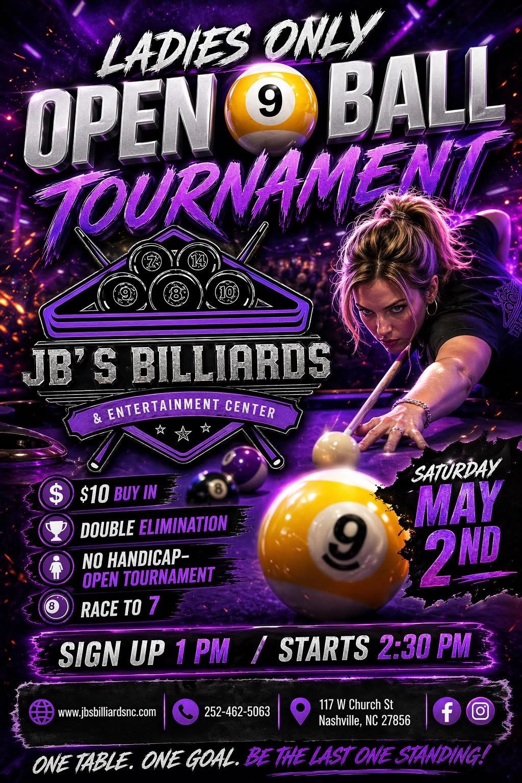 Ladies Only Open 9 Ball Tournament flyer